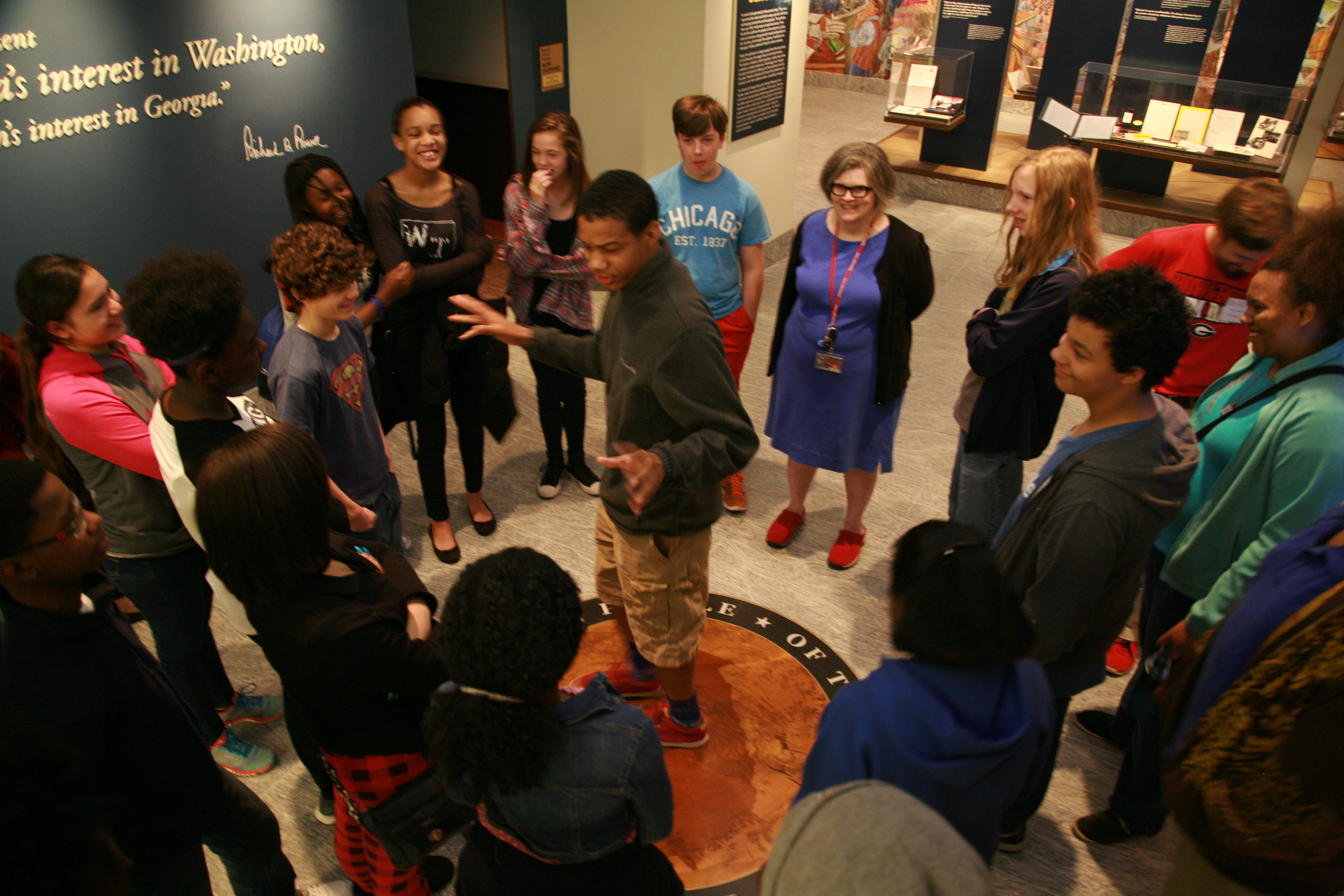 A student delivering a "stump" speech. 