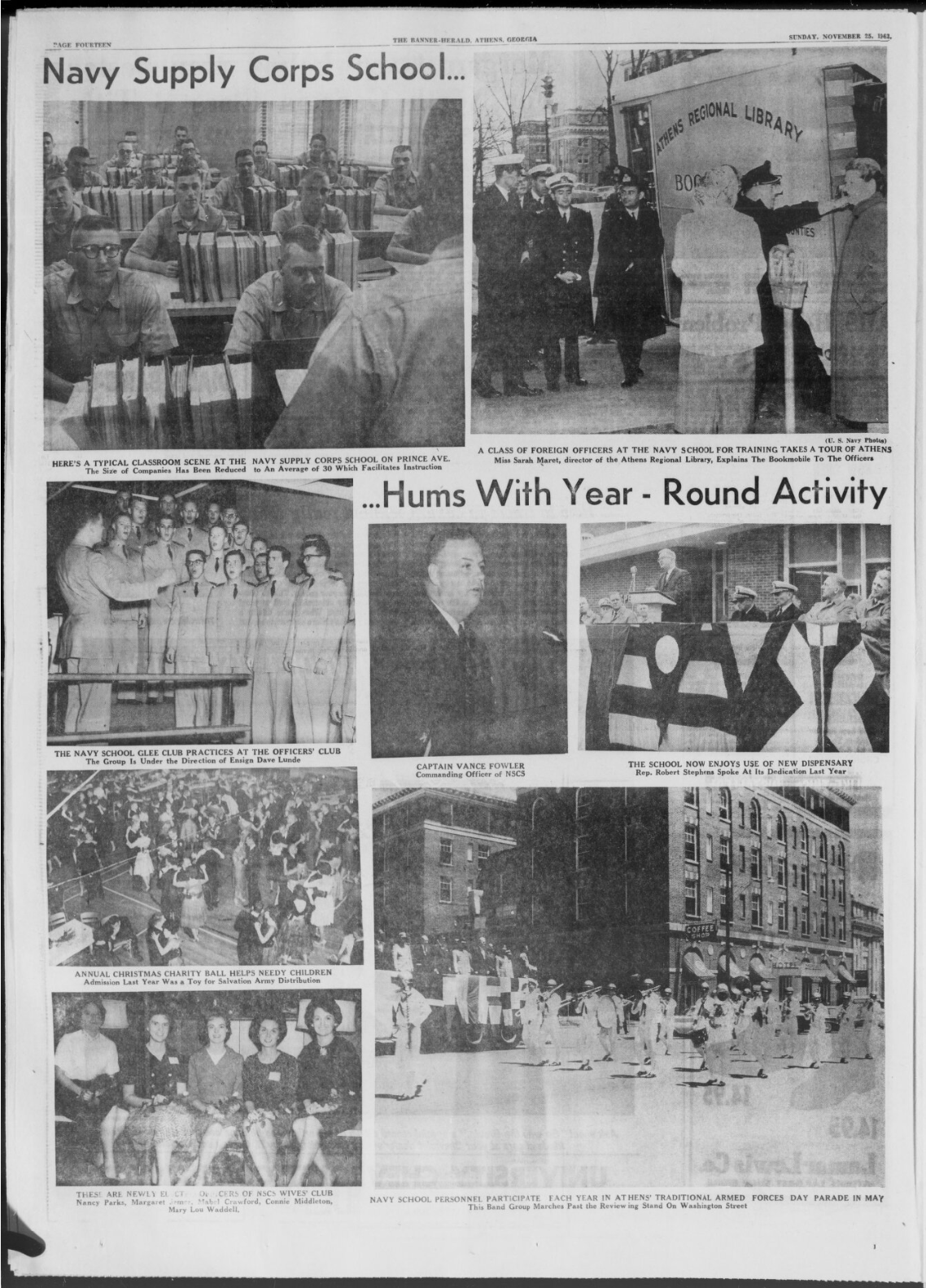 Newspaper page from 1950s with black and white photos