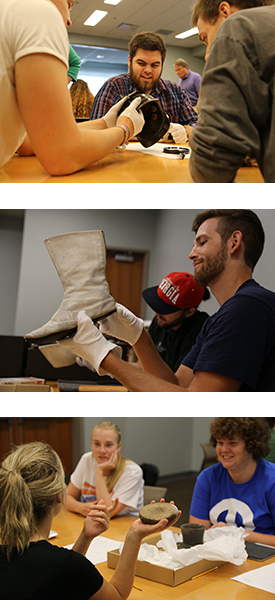 Students working with materials from the Libraries special collections