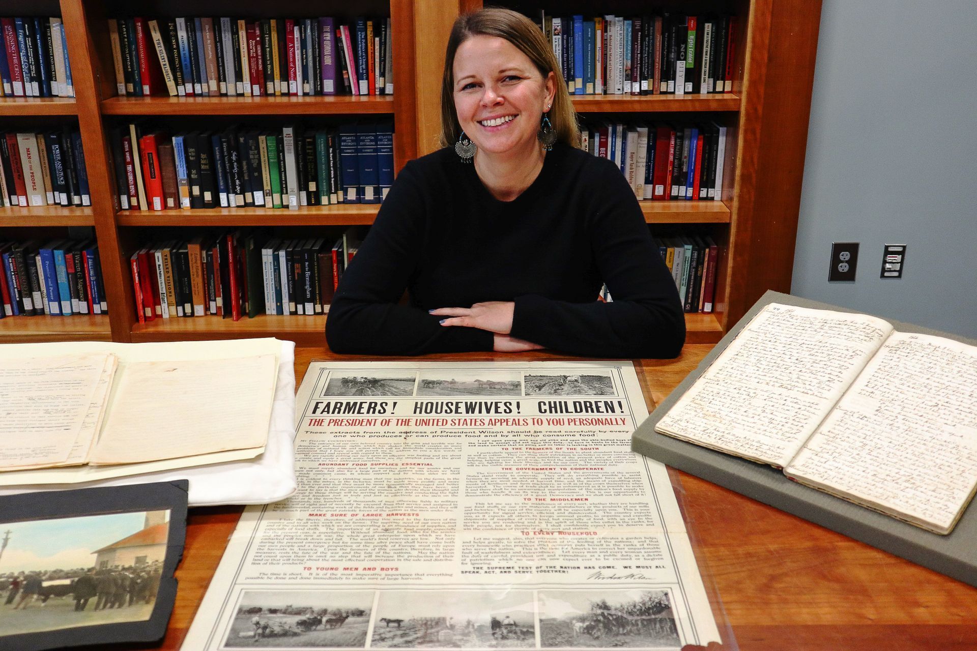 female faculty member with special collections materials