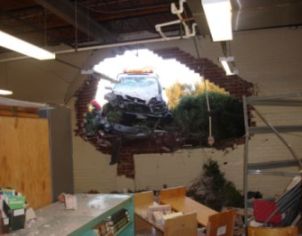 Inside view of hole created by car accident