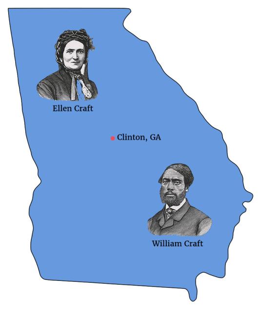 Map of Georgia with photos of Ellen and William Craft