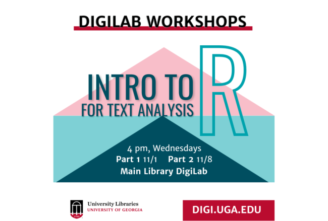 Intro to R for text analysis flyer with dates and location info