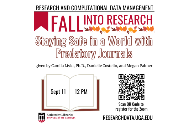 graphic for Fall Into Research event with fall leaves