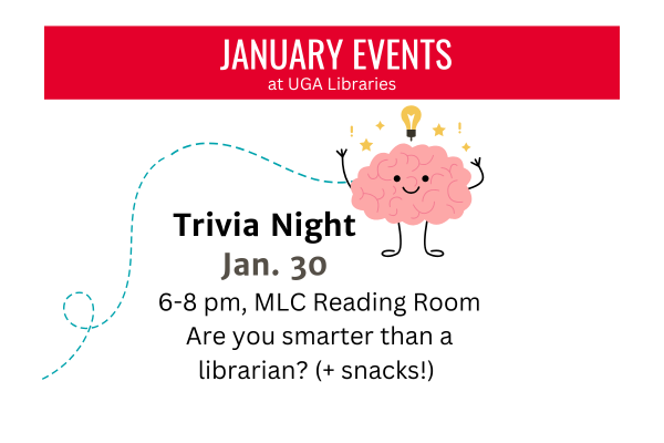 cartoon brain with light bulb with info on trivia night Jan. 30