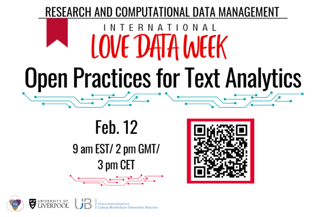 graphic for Love Data Week: Open Practices for Text Analytics