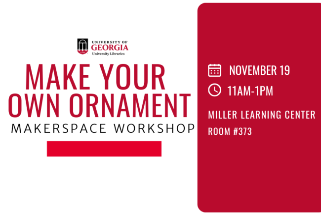 Make your own ornament workshop red, white, and black graphic