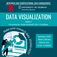 Poster stating, data visualization part 1 on January 24th 2024