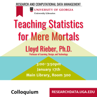 poster stating: teaching statistic for mere mortals, Dr. Lloyd Rieber