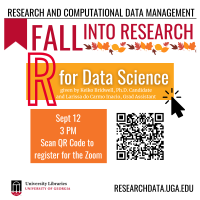 graphic for Fall Into Research event with fall leaves