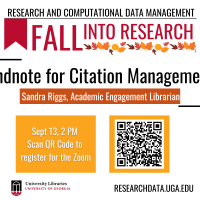 graphic for Fall Into Research event with fall leaves