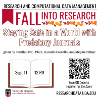 graphic for Fall Into Research event with fall leaves