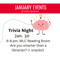 cartoon brain with light bulb with info on trivia night Jan. 30